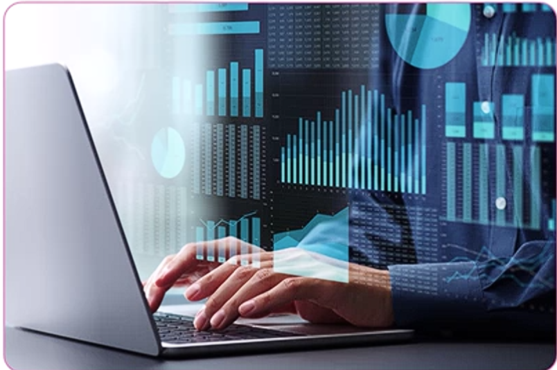 Analytics displayed over a laptop used to measure operational performance